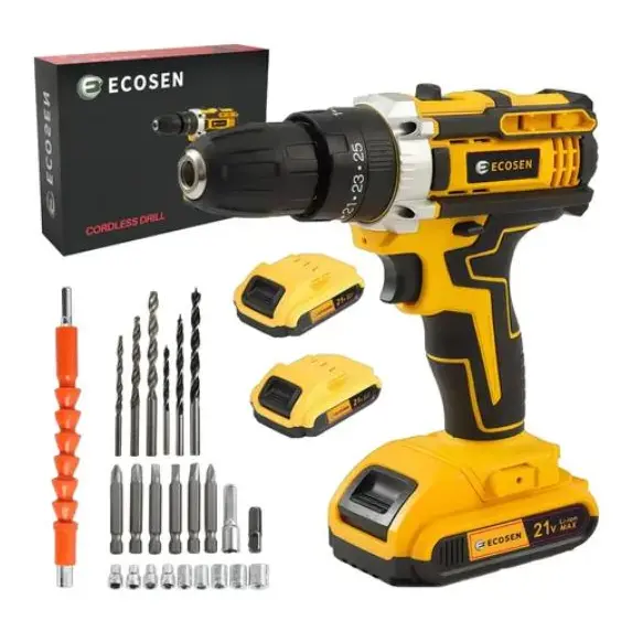 Parafusadeira Furadeira Sem Fio 21V — 2 Baterias + Kit de Acessórios — Modelo único