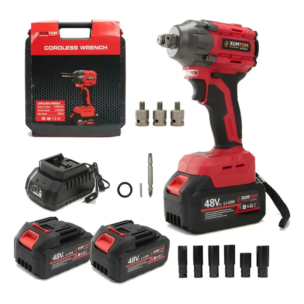 Chave de Impacto e Parafusadeira 48V Brushless — 2 Baterias + Maleta — Modelo único
